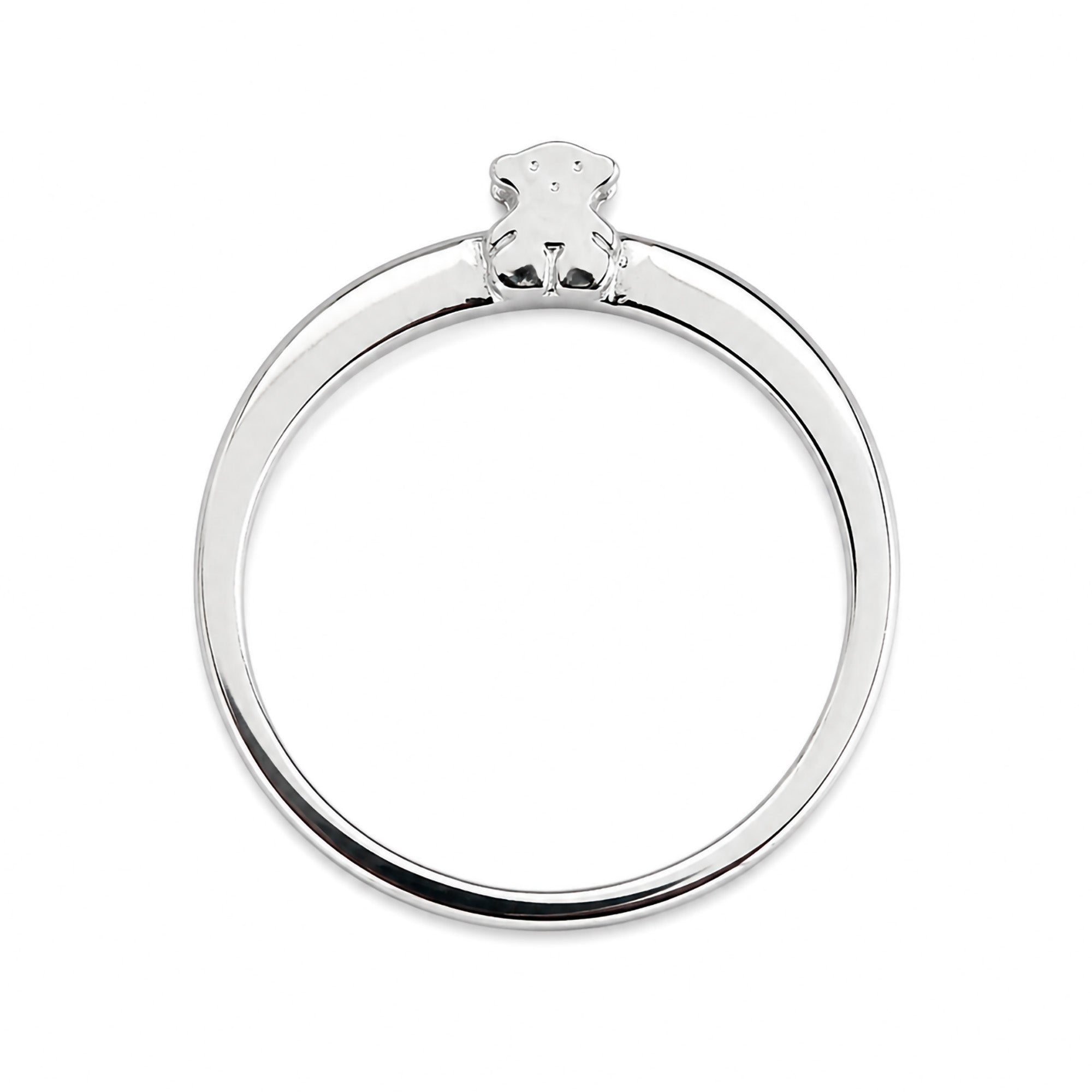 Anillo Osos 1:1 Solitario con Circonia Incrustada entre Dos Osos Plata .925 con Baño de Rodio