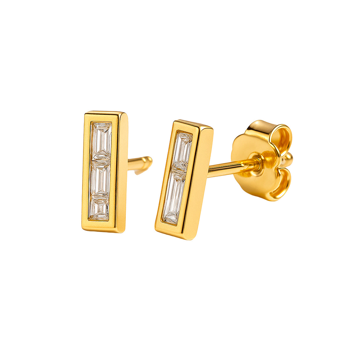 Broquel Barrita de Circonias Plata .925 con Baño de Oro