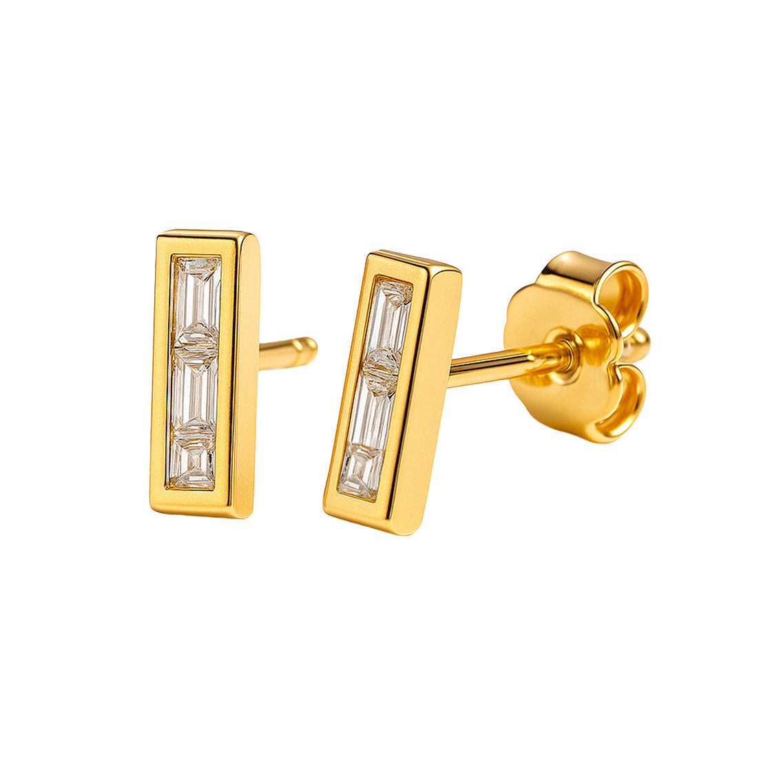 Arete Broquel Barrita de Circonias Plata .925 con Baño de Oro