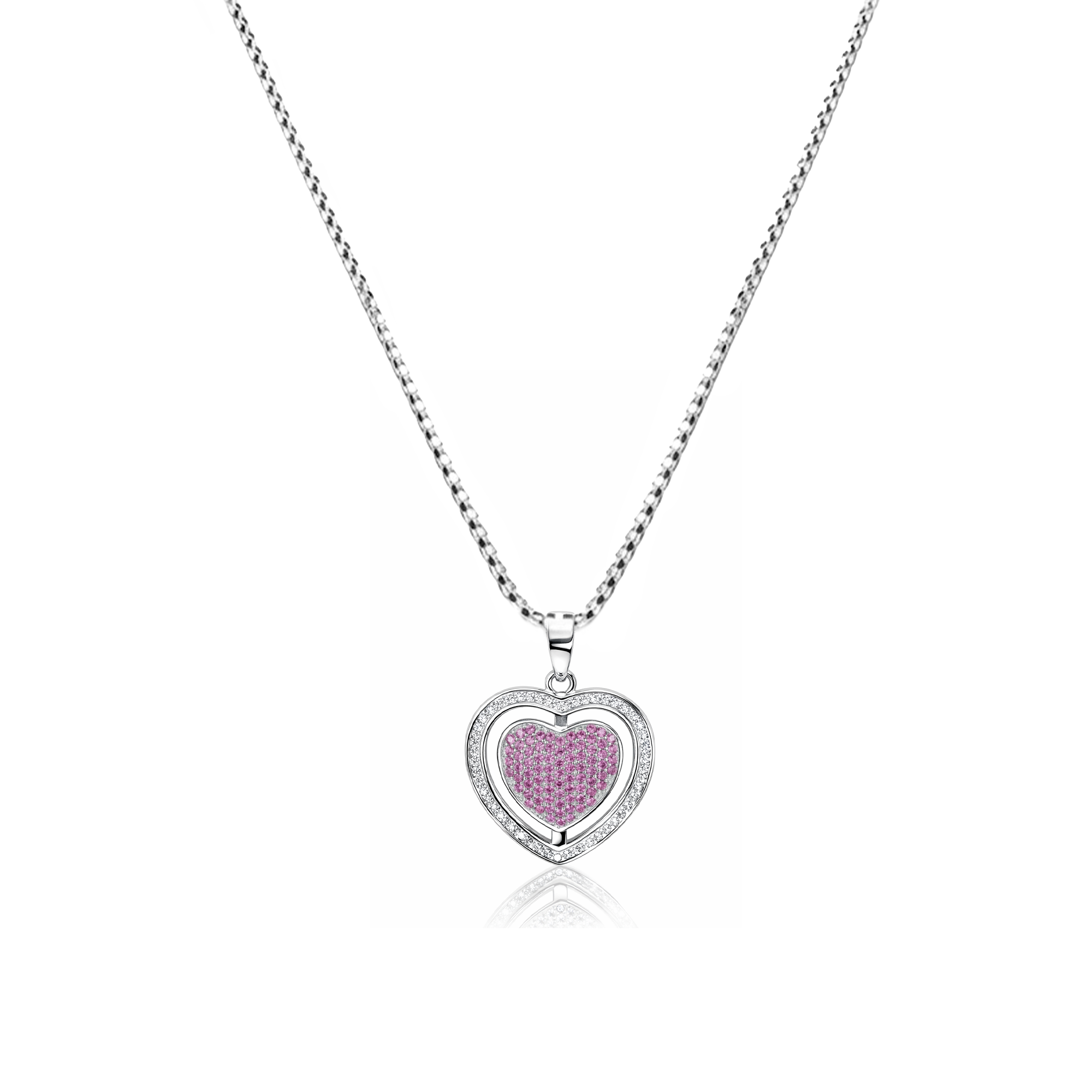 Collar Doble Corazón con Circonias Plata .925