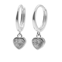 Arracada Huggies con Circonia Corazón Colgante Plata .925