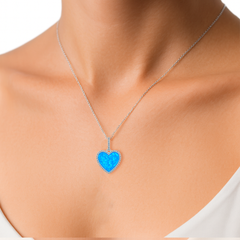 Dije Corazón Ópalo Azul con Micro Circonias Plata .925