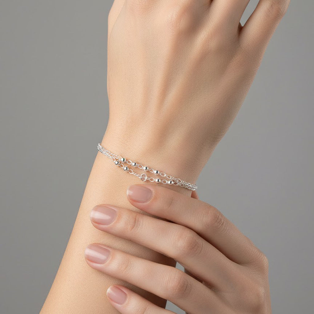 Pulsera Doble Bolitas con Cadena Cartier Plata .925