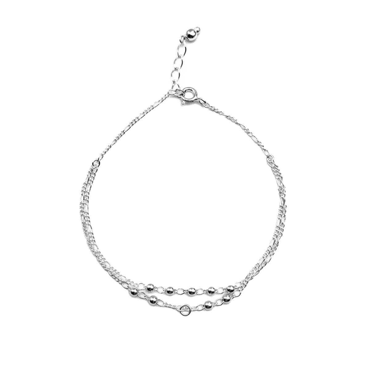 Pulsera Doble Bolitas con Cadena Cartier Plata .925