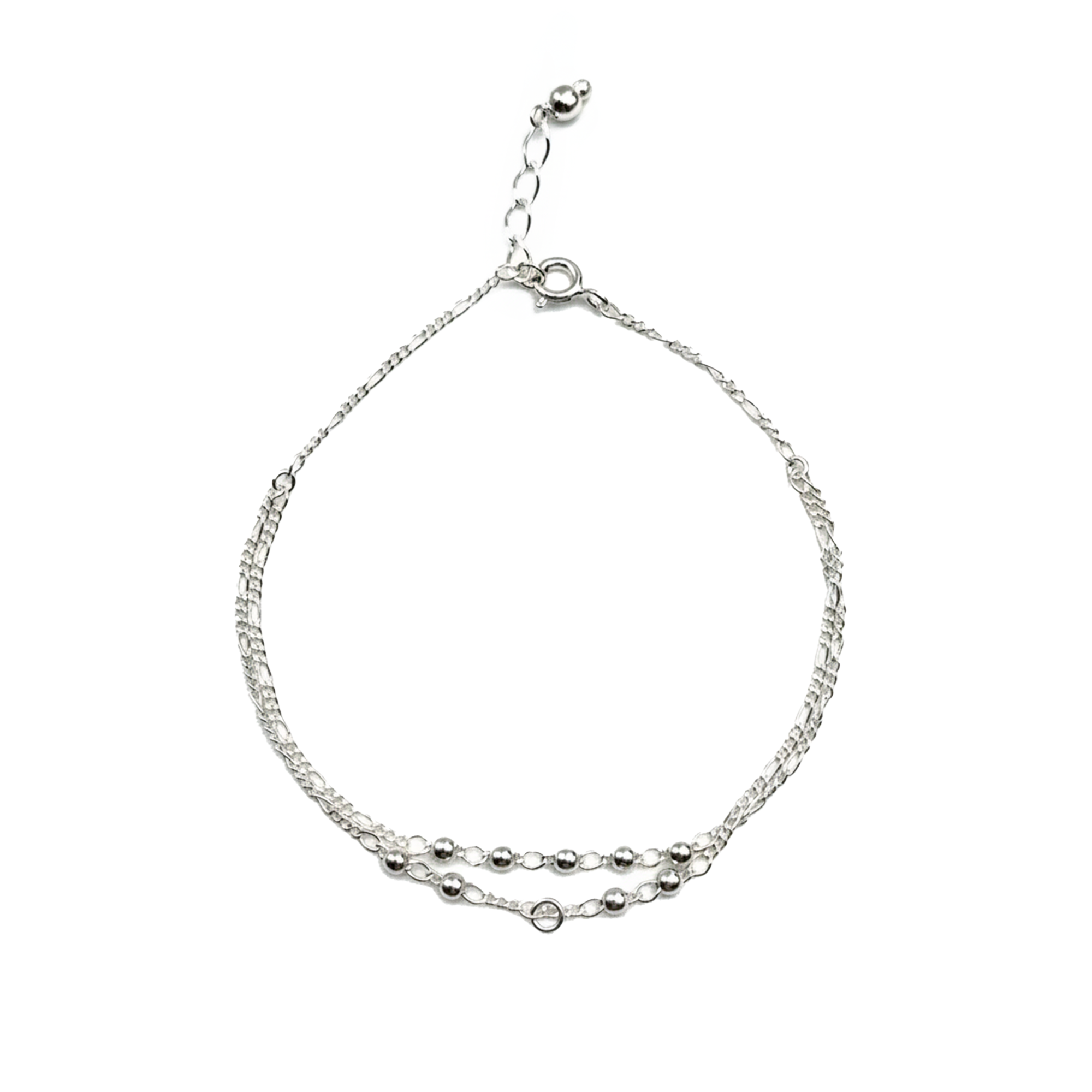 Pulsera Doble Bolitas con Cadena Cartier Plata .925