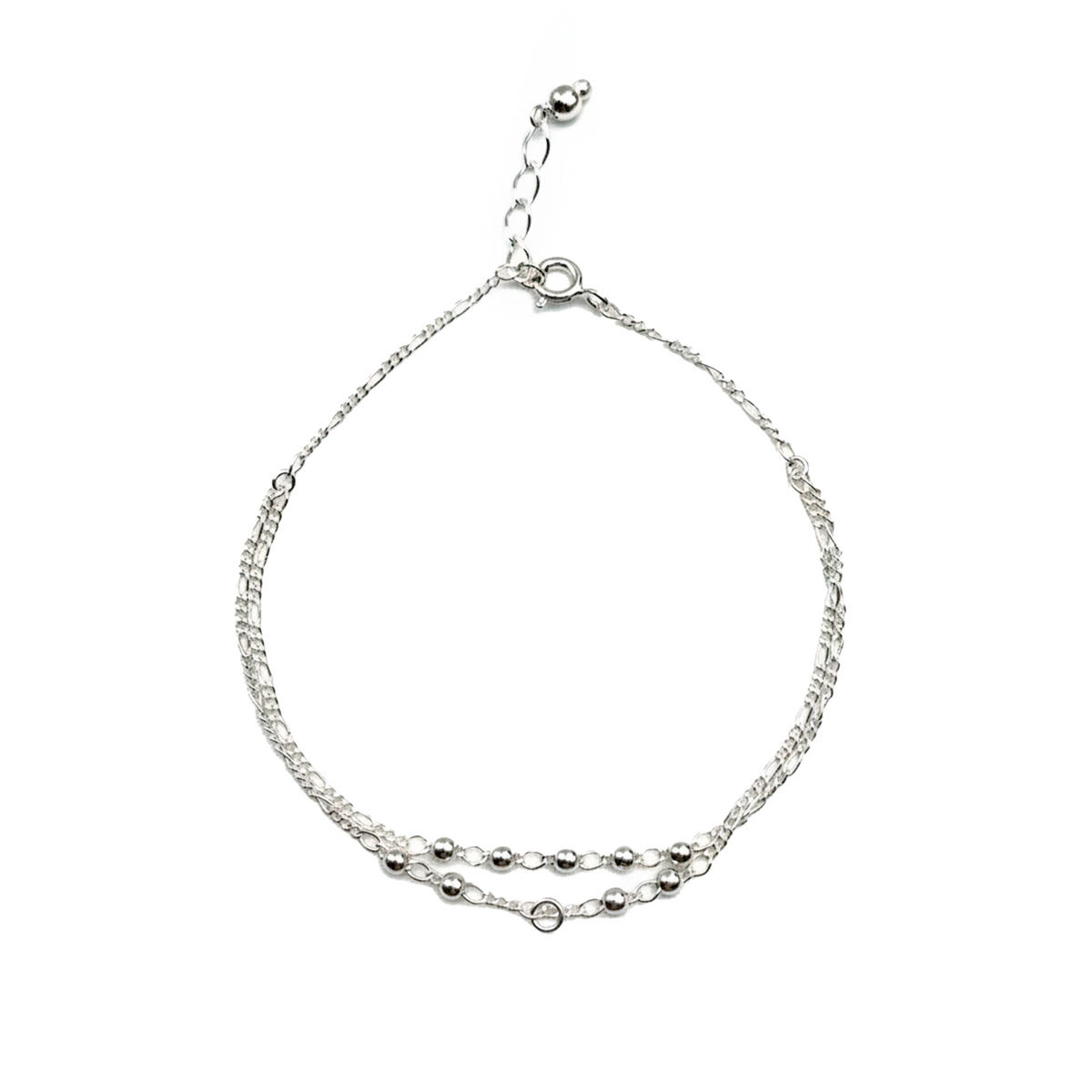 Pulsera Doble Bolitas con Cadena Cartier Plata .925