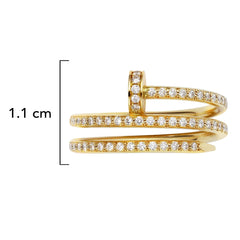 Anillo Cartier 1:1 Doble con Clavo y Circonias, Plata .925 con Baño de Oro 18k
