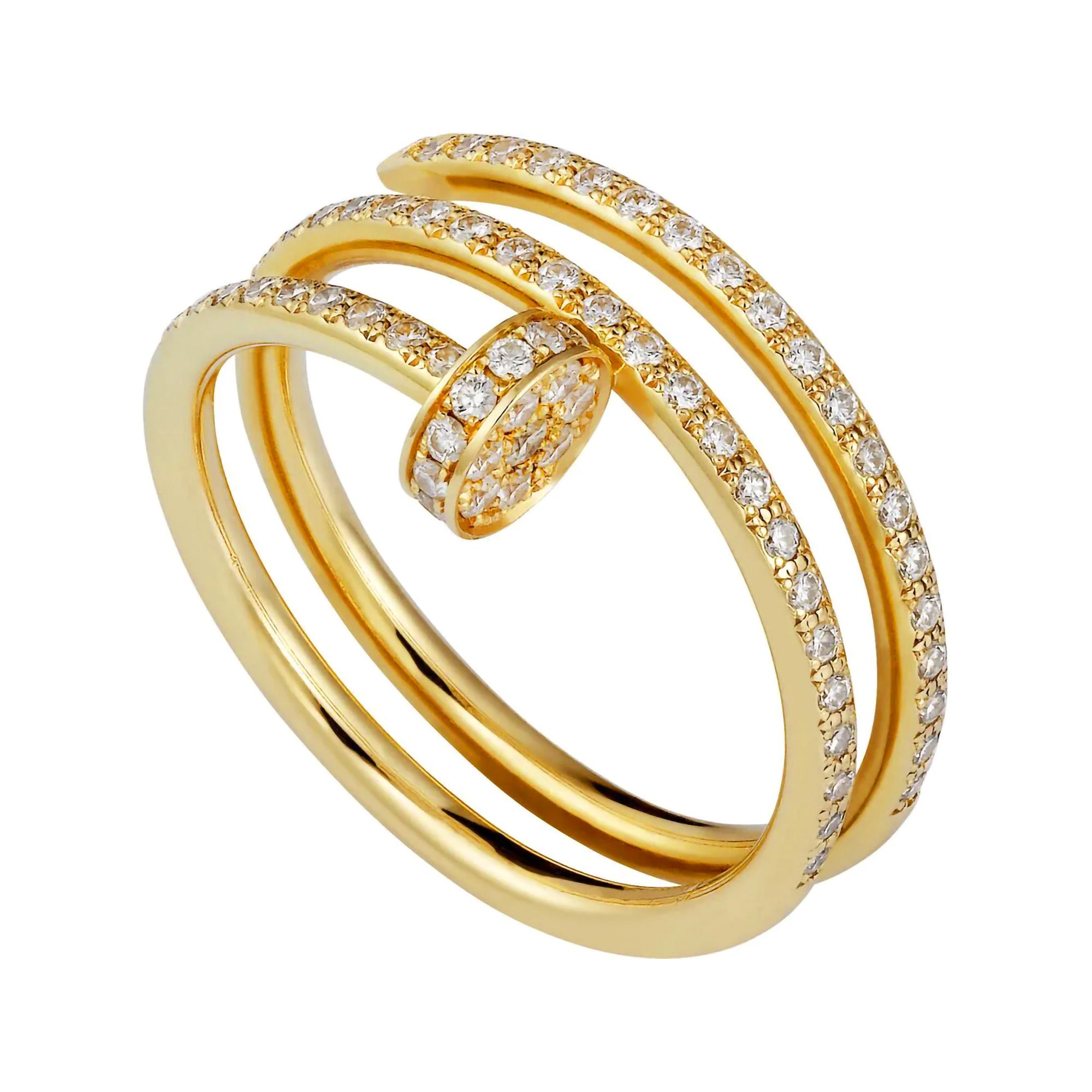 Anillo Cartier 1:1 Doble con Clavo y Circonias, Plata .925 con Baño de Oro 18k