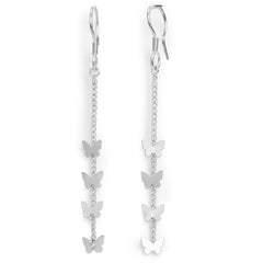 Arete Largo con Mariposas Lisas y Cadena Cubana Hecho a Mano Plata .925