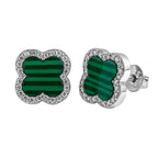 Broquel Flor Grande 1 cm, Inspirado Van C 1cm con Circonias y Piedras Naturales Plata .925 con Baño de Rodio