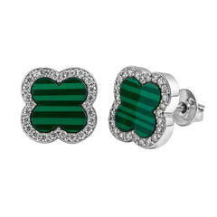 Broquel Flor Mediana Inspirado Van C con Circonias y Piedras Naturales Plata .925 con Rodio