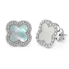 Broquel Flor Mediana Inspirado Van C con Circonias y Piedras Naturales Plata .925