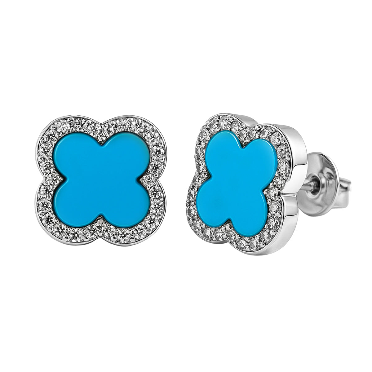 Broquel Flor Grande 1 cm, Inspirado Van C 1cm con Circonias y Piedras Naturales Plata .925 con Baño de Rodio