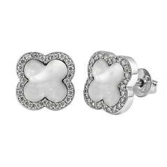 Broquel Flor Mediana Inspirado Van C con Circonias y Piedras Naturales Plata .925 con Rodio