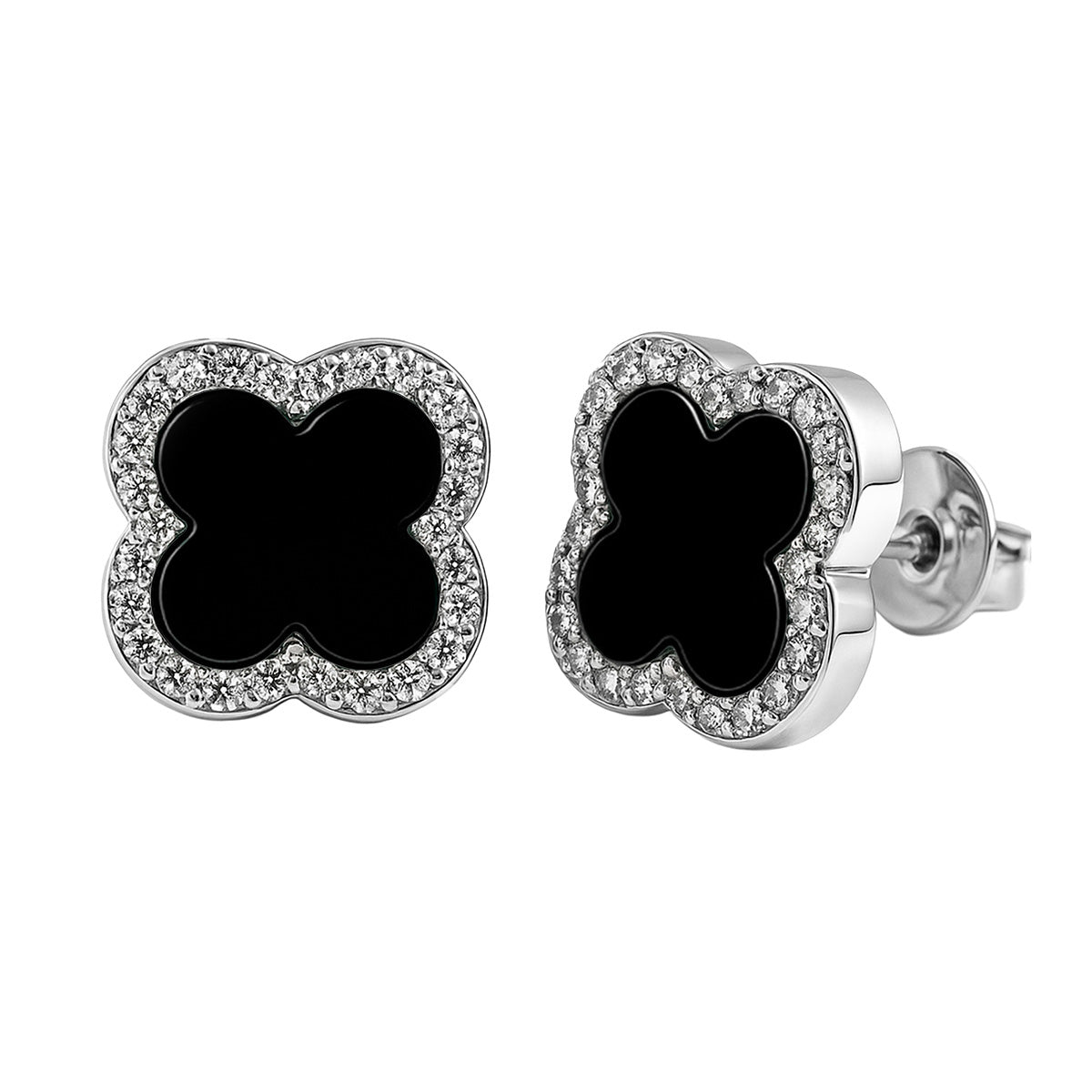 Broquel Flor Mediana Inspirado Van C con Circonias y Piedras Naturales Plata .925 con Rodio