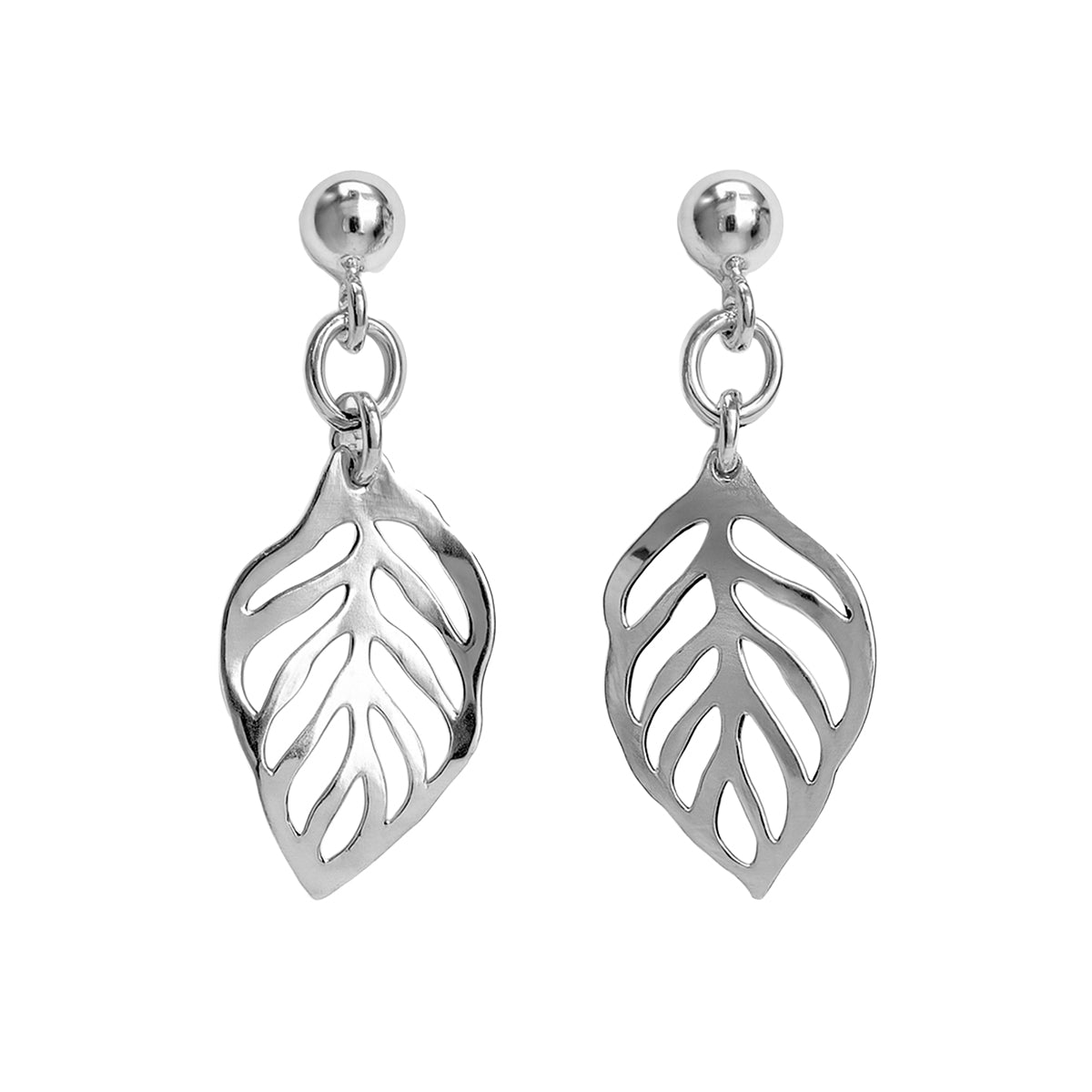 Arete Mediano Hoja Ondulada Lisa Hecho a Mano Plata .925