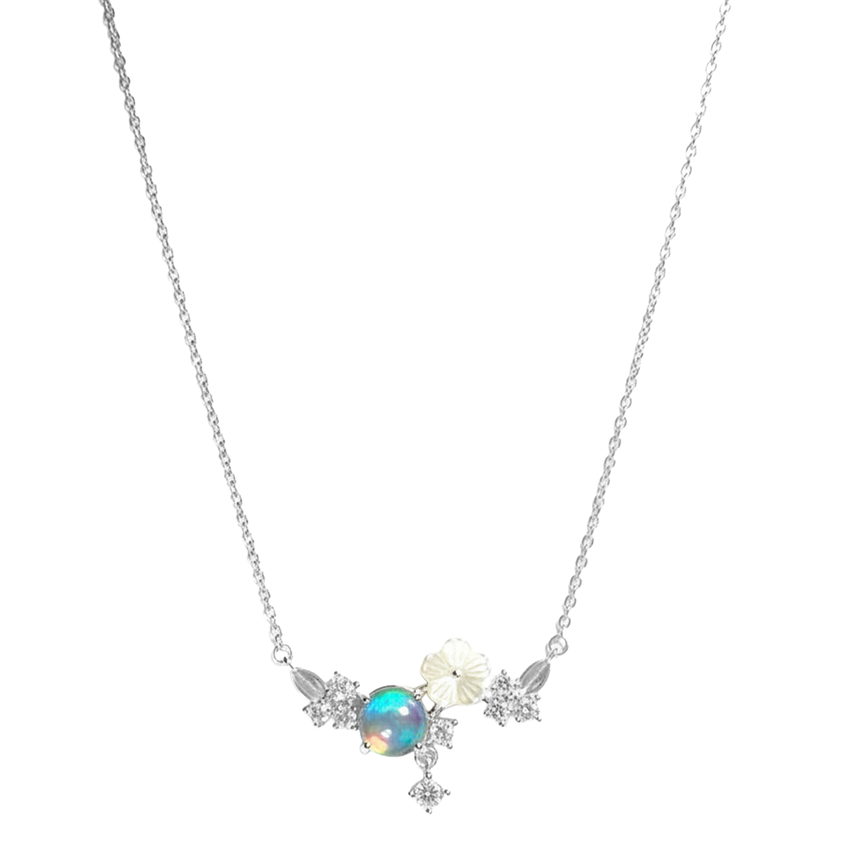 Collar Piedra Luna con Flor y Micro Circonias Plata .925