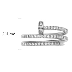 Anillo Cartier 1:1 Doble con Clavo y Circonias, Plata .925 con Rodio