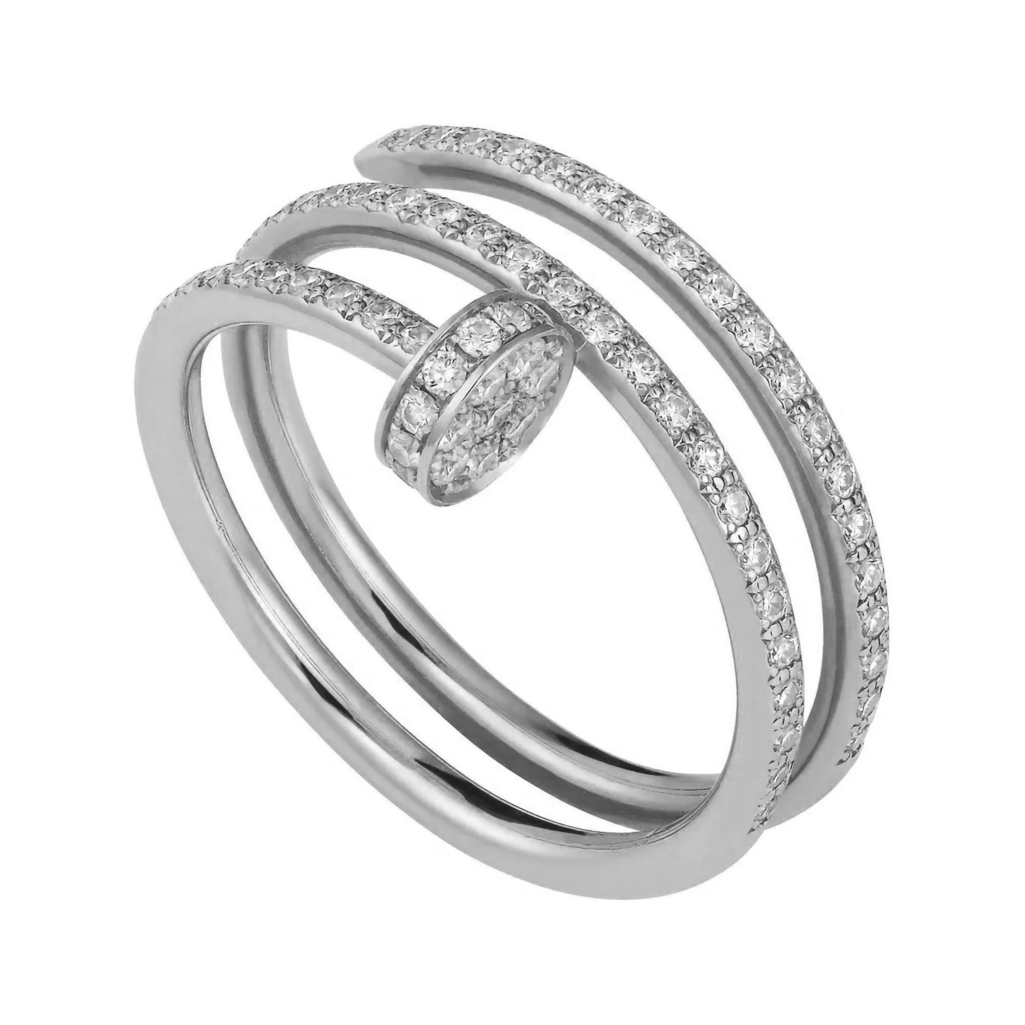 Anillo Cartier 1:1 Doble con Clavo y Circonias, Plata .925 con Baño de Rodio