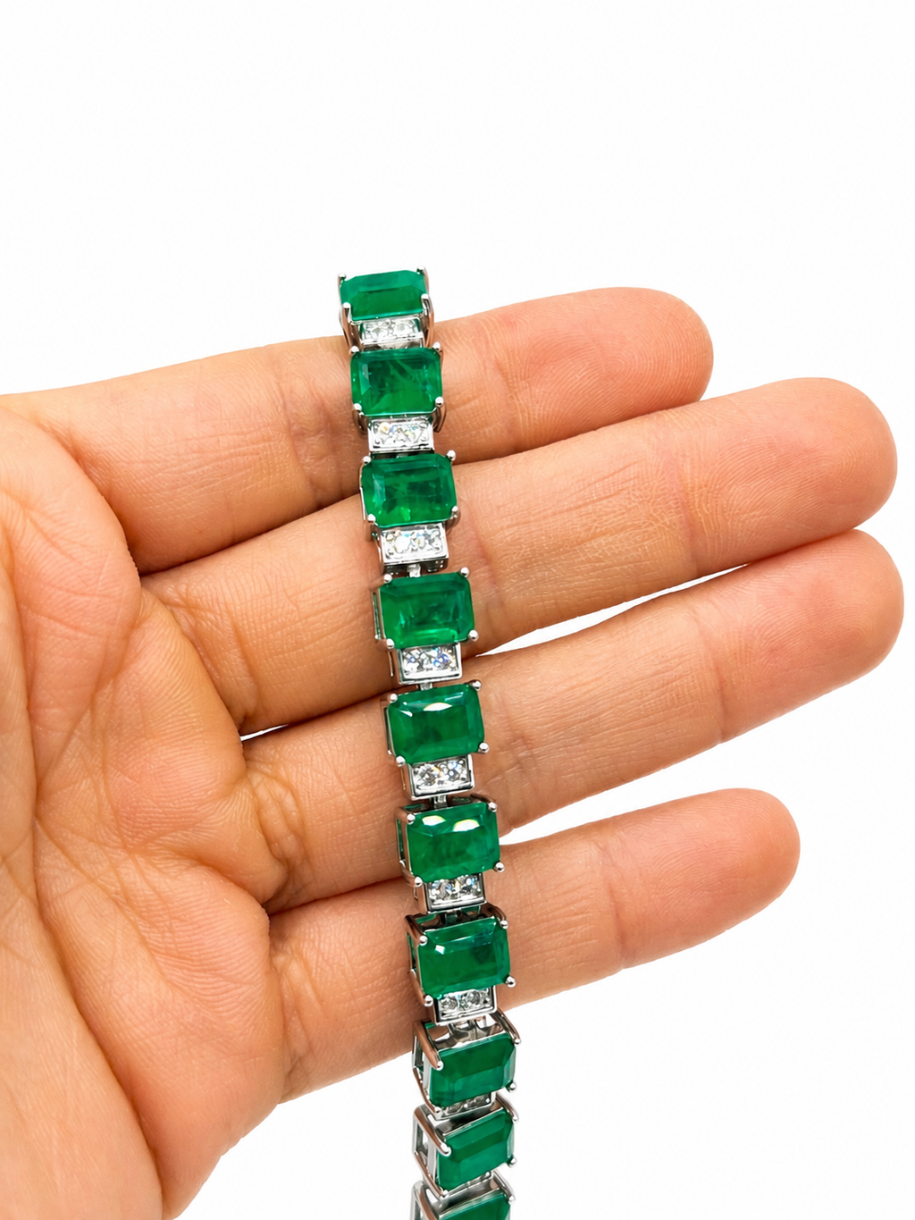 Pulsera Turmalina Rectangulos con Circonias Blancas, Plata .925 con Baño de Rodio