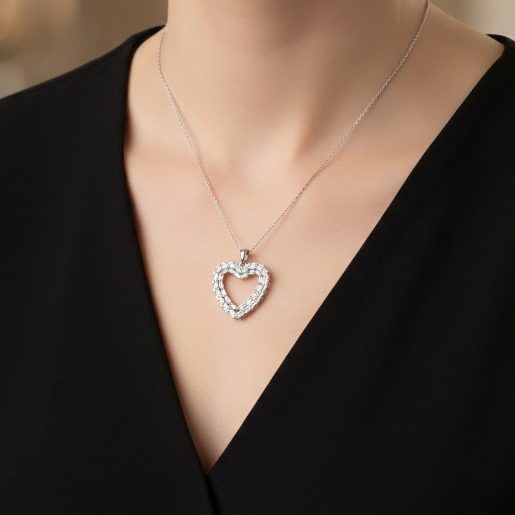 Collar Circonia Ovalada con Cadena Eslabones Plata .925 con Baño de Rodio