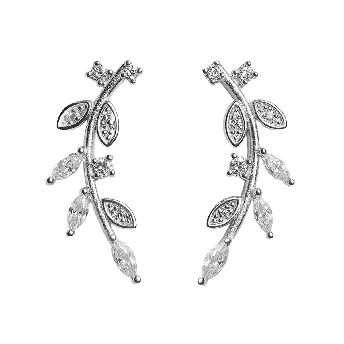 Arete Trepador Hojas con Circonias Plata .925