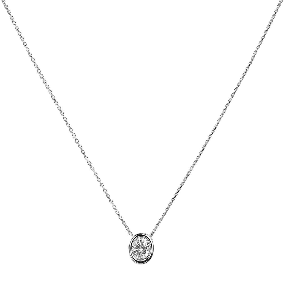 Collar Circonia Ovalada con Cadena Eslabones Plata .925 con Baño de Rodio