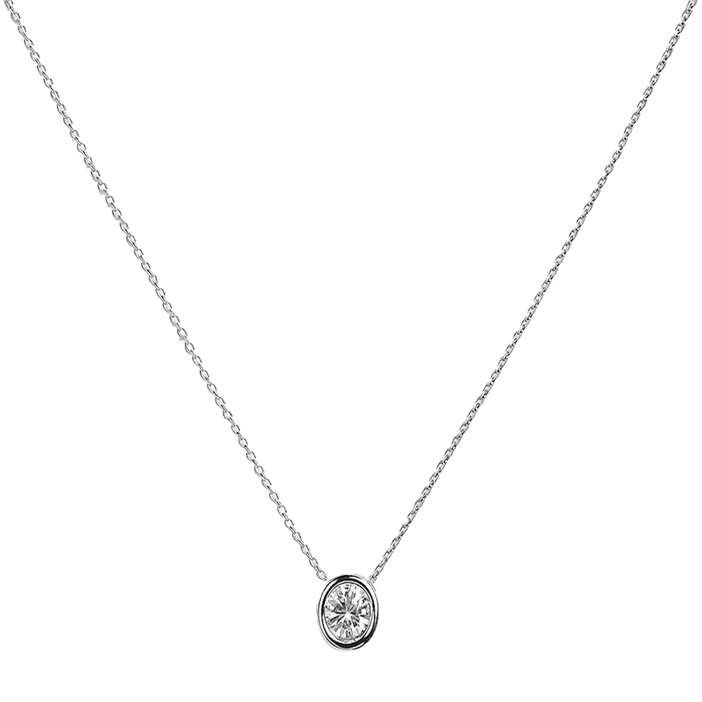Collar Circonia Ovalada con Cadena Eslabones Plata .925 con Baño de Rodio