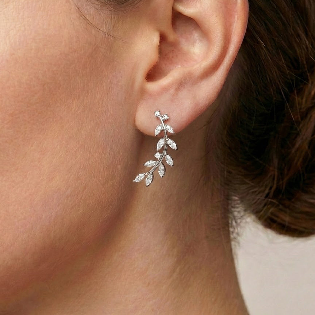 Arete Trepador Hojas con Circonias Plata .925