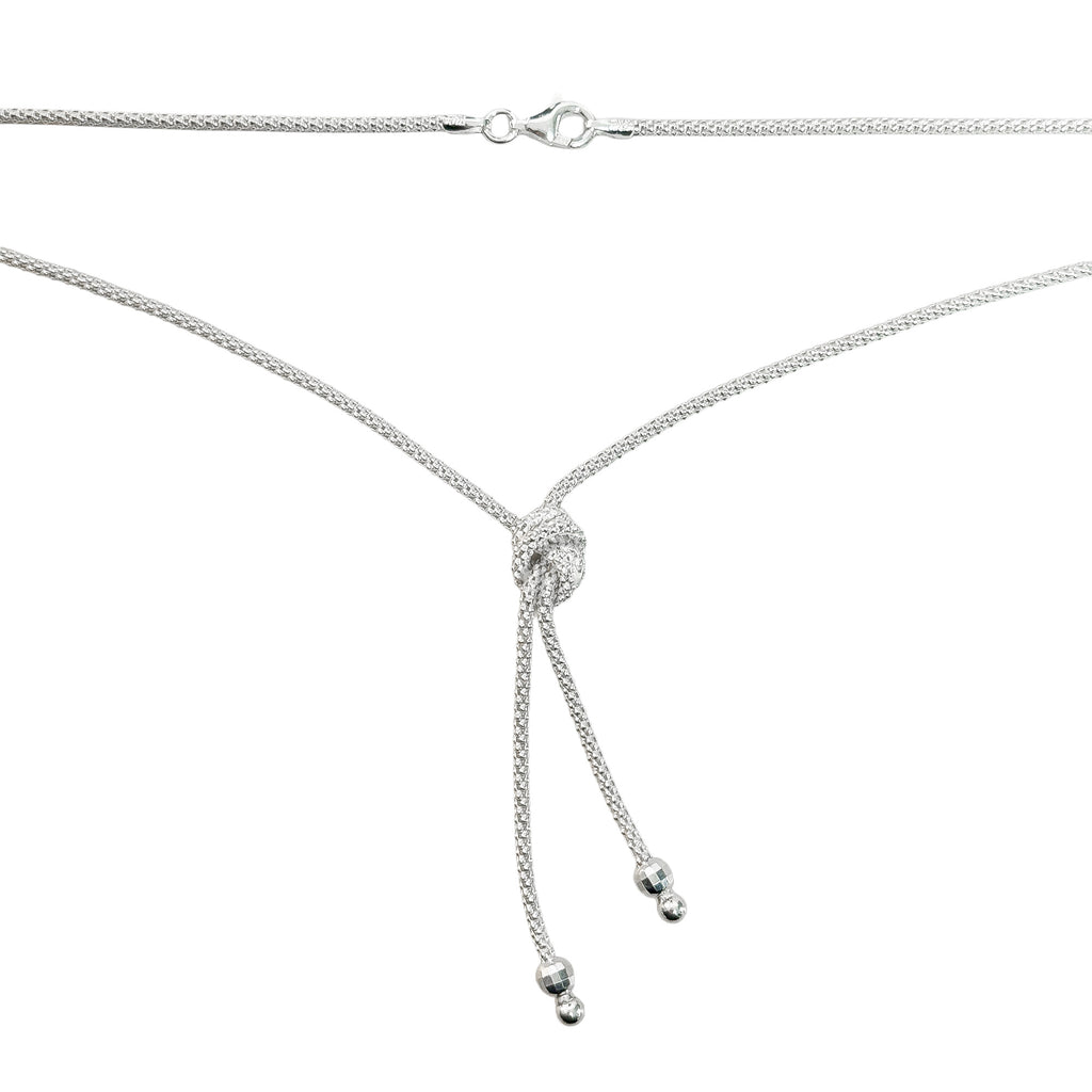 Collar Corbatero Nudo con Bolitas Lisas y Diamantadas Plata .925