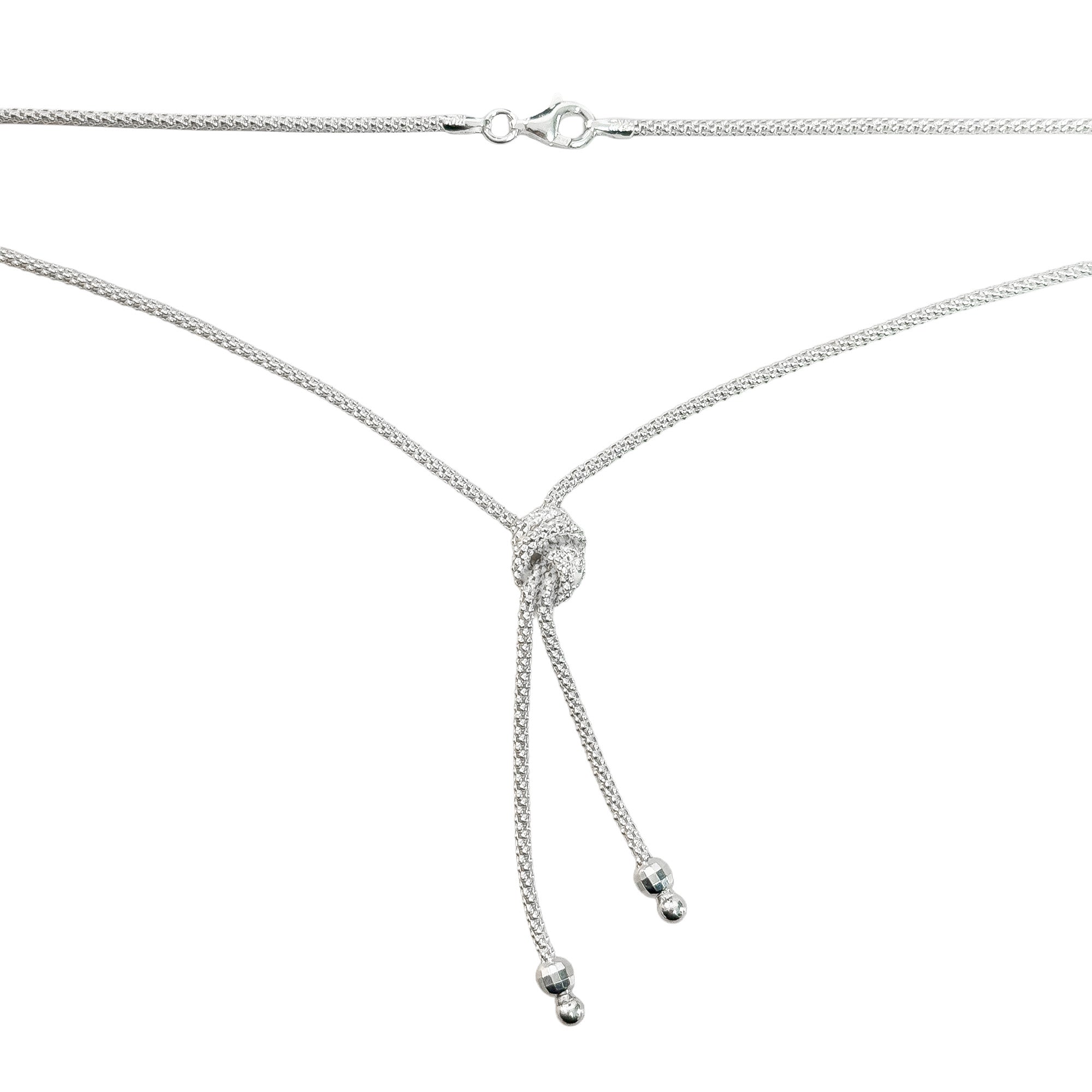 Collar Corbatero Nudo con Bolitas Lisas y Diamantadas Plata .925