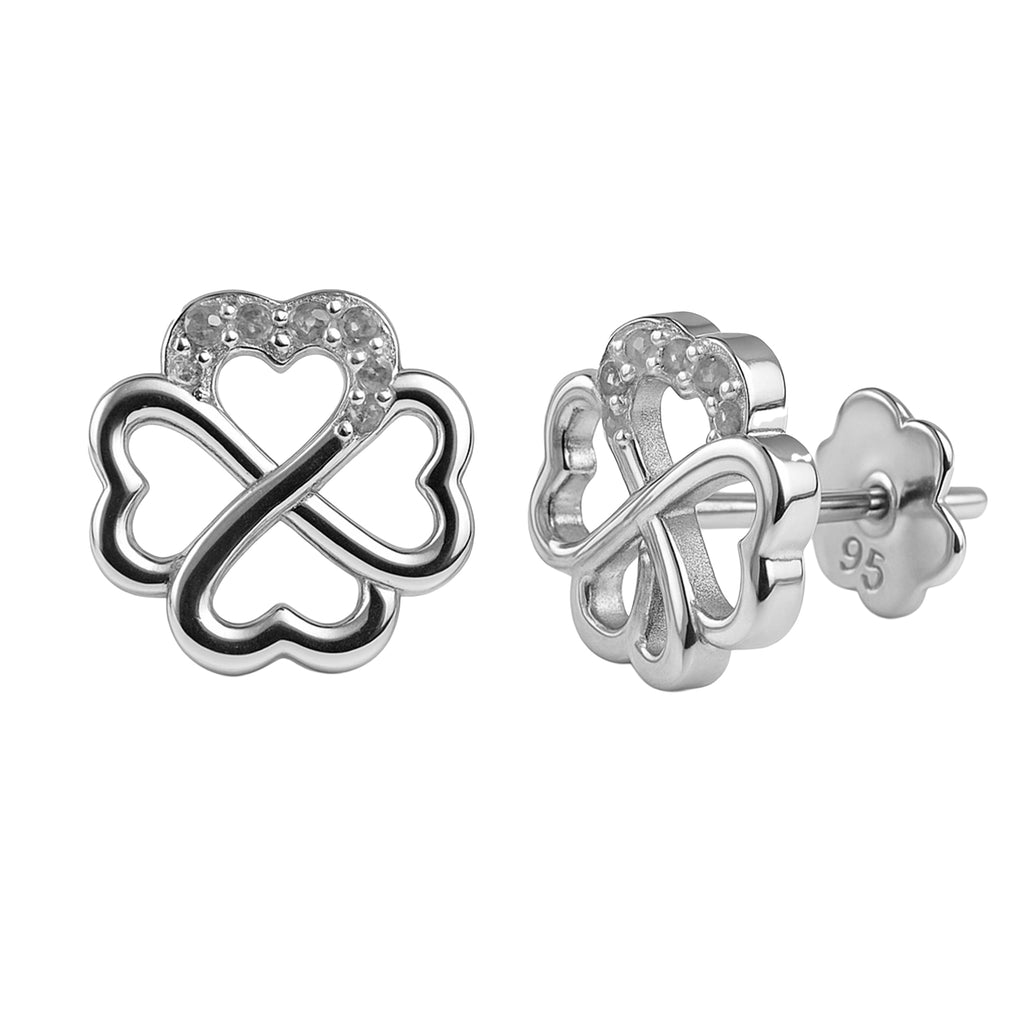 Arete Broquel Silueta  Trebol de 4 hojas con Micro Circonias Plata .925 con Baño de Rodio