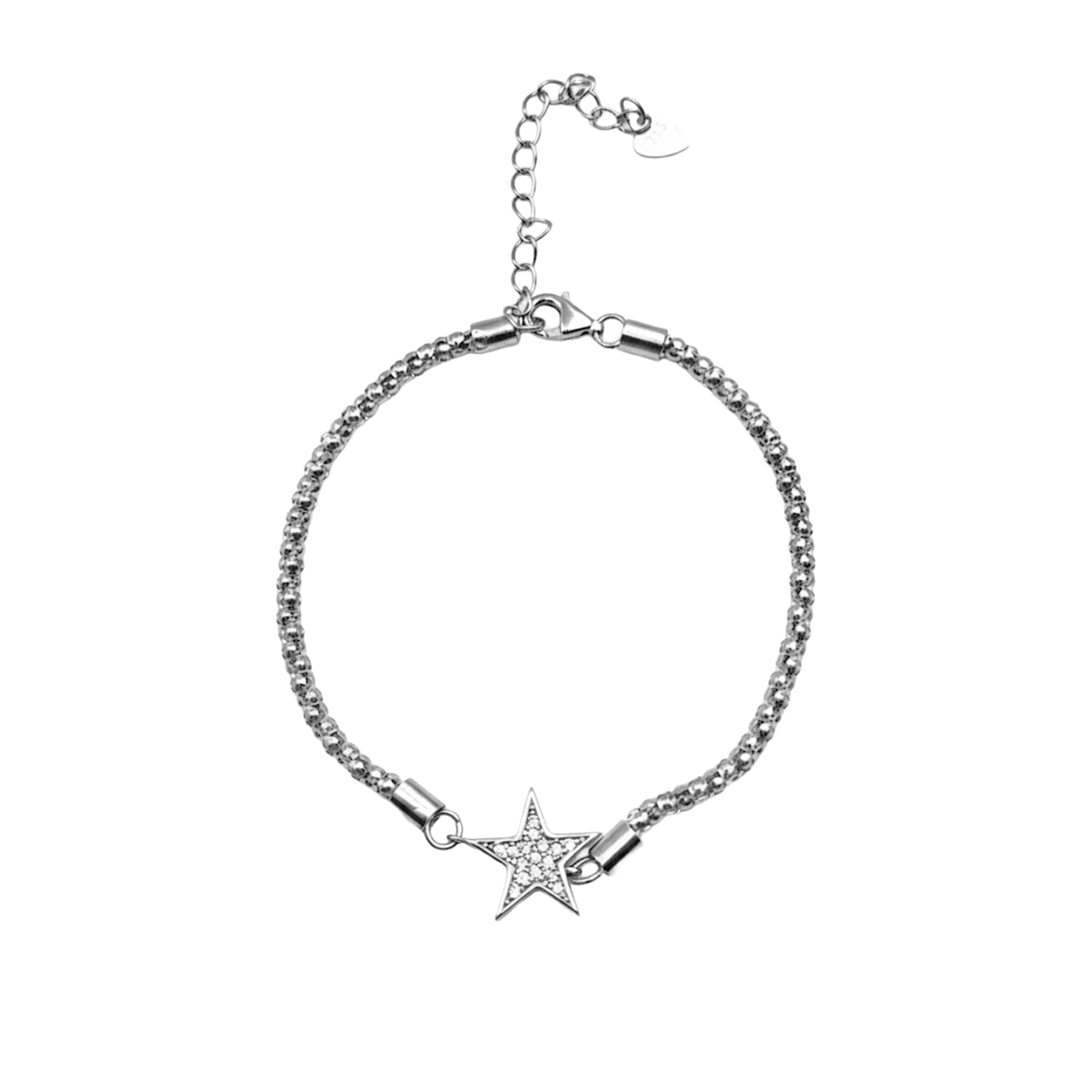 Pulsera Estrella con Micro Circonias y Cadena Espuma Plata .925 con Rodio