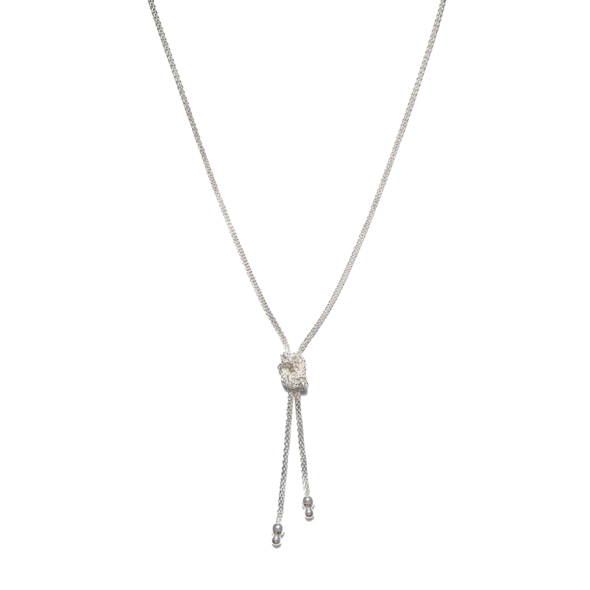 Collar Corbatero Nudo con Bolitas Lisas y Diamantadas Plata .925