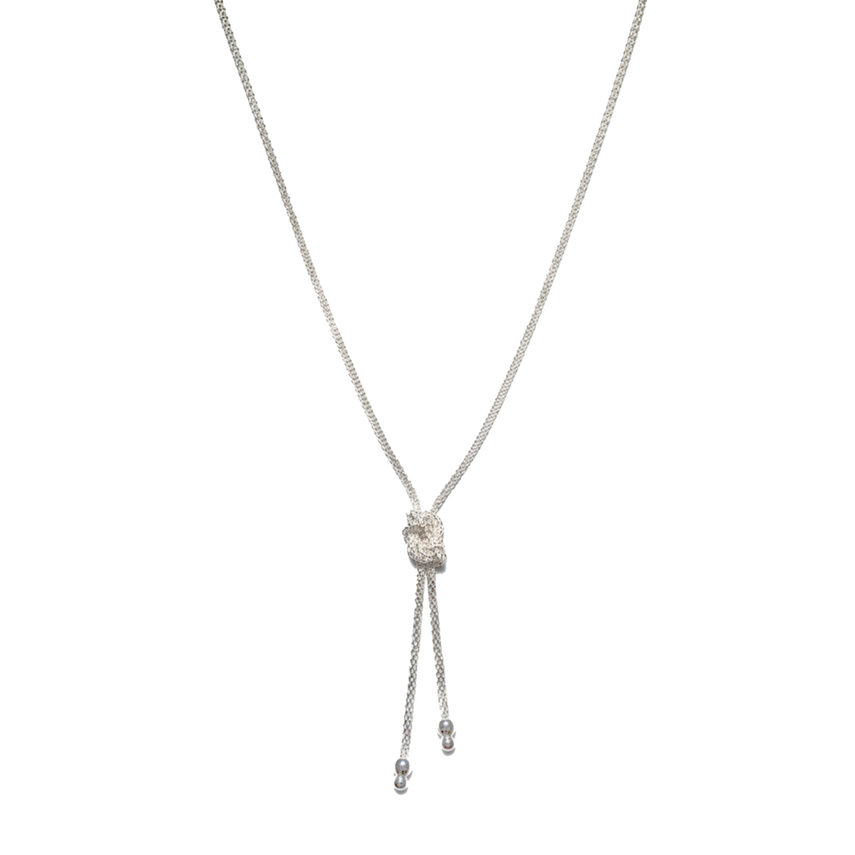 Collar Corbatero Nudo con Bolitas Lisas y Diamantadas Plata .925