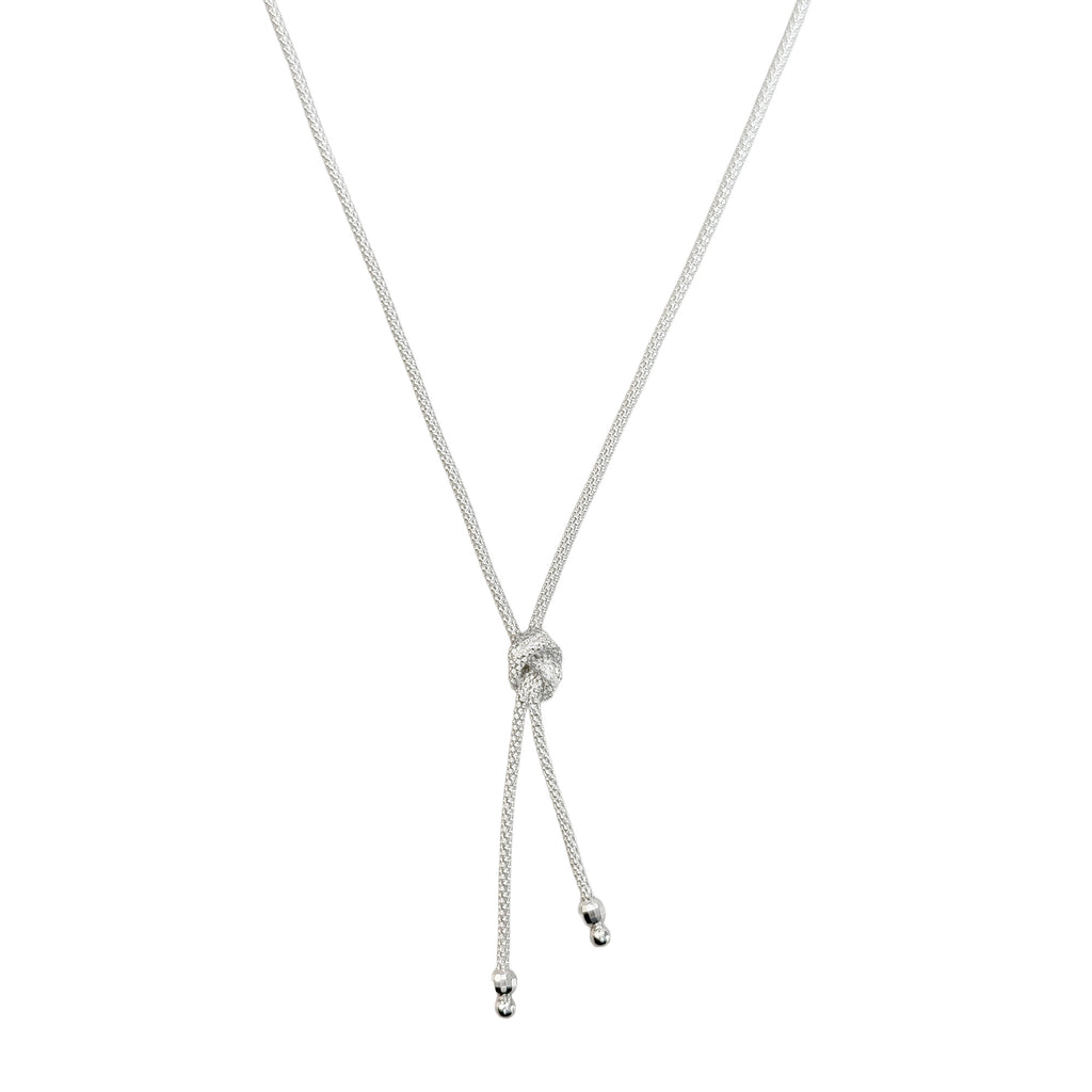 Collar Corbatero Nudo con Bolitas Lisas y Diamantadas Plata .925