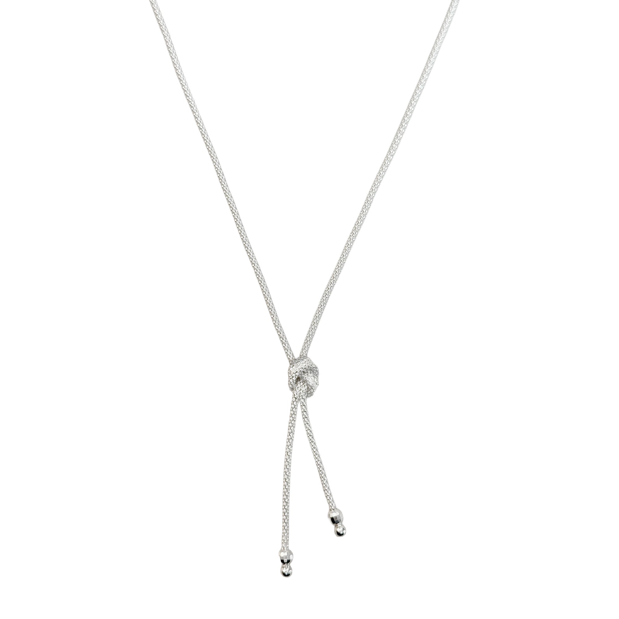 Collar Corbatero Nudo con Bolitas Lisas y Diamantadas Plata .925