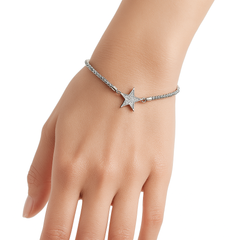 Pulsera Estrella con Micro Circonias y Cadena Espuma Plata .925 con Rodio