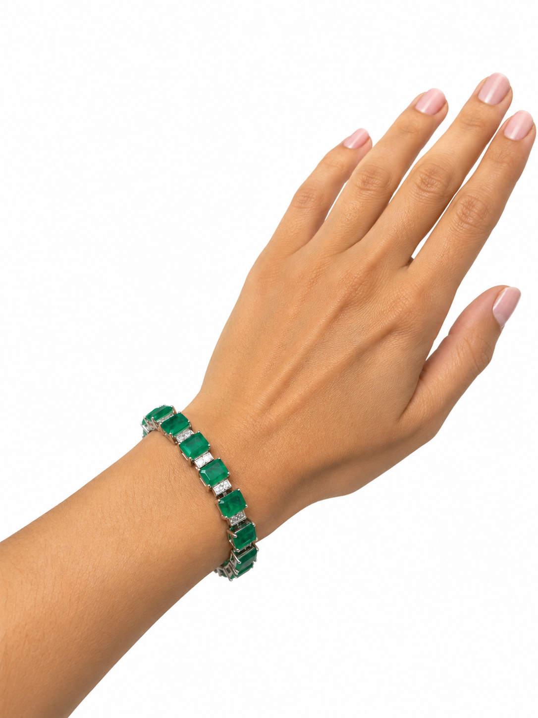 Pulsera Turmalina Rectangulos con Circonias Blancas, Plata .925 con Baño de Rodio