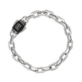 Pulso Inspirado Mónaco Macizo Eslabones Lisos Rectangulares 7mm, Broche Barrilito Circonias Negras, Plata .925 con Baño de Rodio