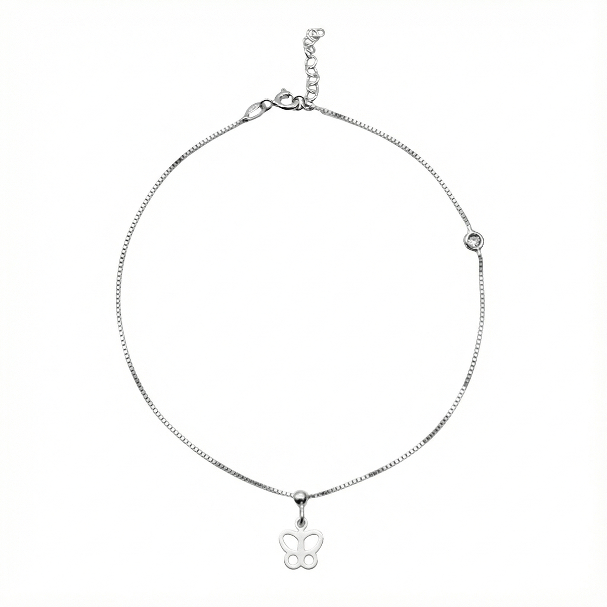 Tobillera Mariposa con Cadena Cubito Plata .925