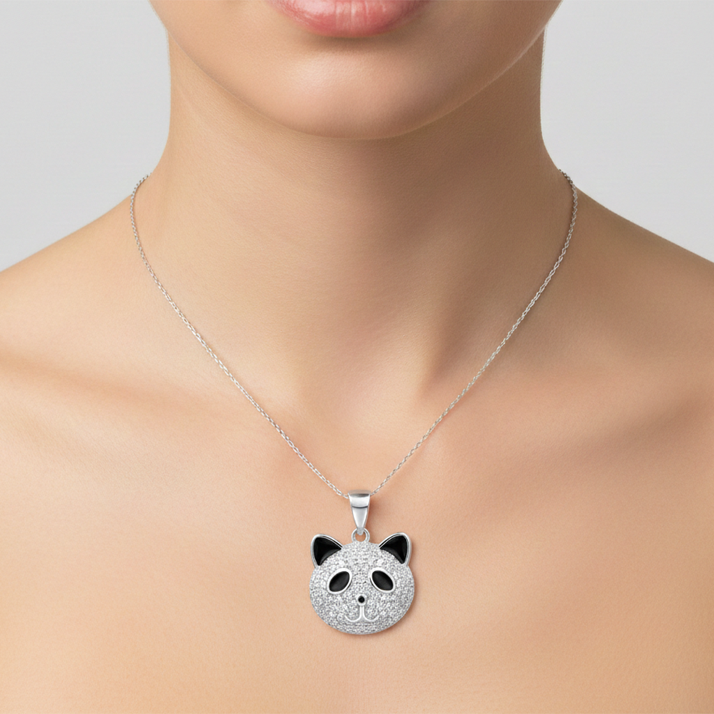 Dije Panda con Micro Circonias con Esmalte Plata .925