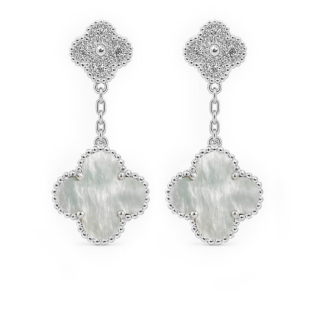 Arete Flor Mediano Inspirado Van C con Micro Circonias Plata .925 con Baño de Rodio