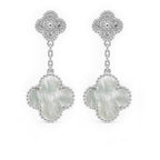 Arete Flor Mediano Inspirado Van C con Micro Circonias Plata .925 con Baño de Rodio