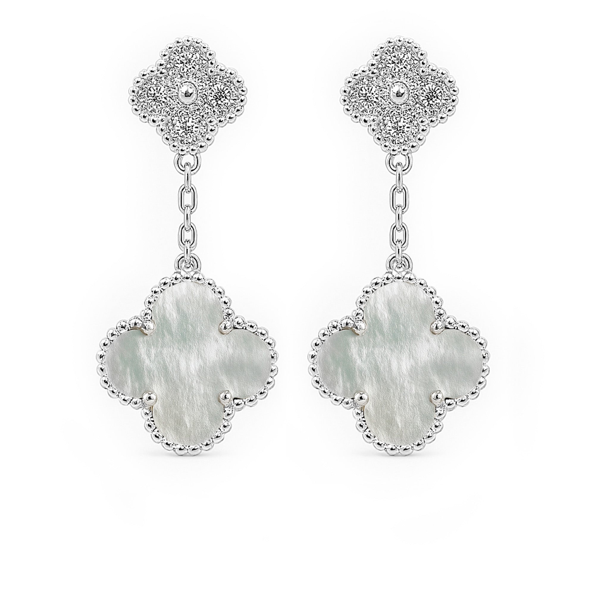 Arete Flor Mediano Inspirado Van C con Micro Circonias Plata .925 con Baño de Rodio