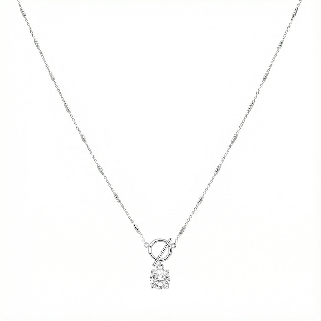 Collar Circonia de .8mm con Silueta de Circulos y Lineas Diamantadas Plata .925 con Baño de Rodio