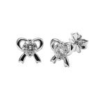 Arete Broquel Moño con Circonia Plata .925 con Baño de Rodio