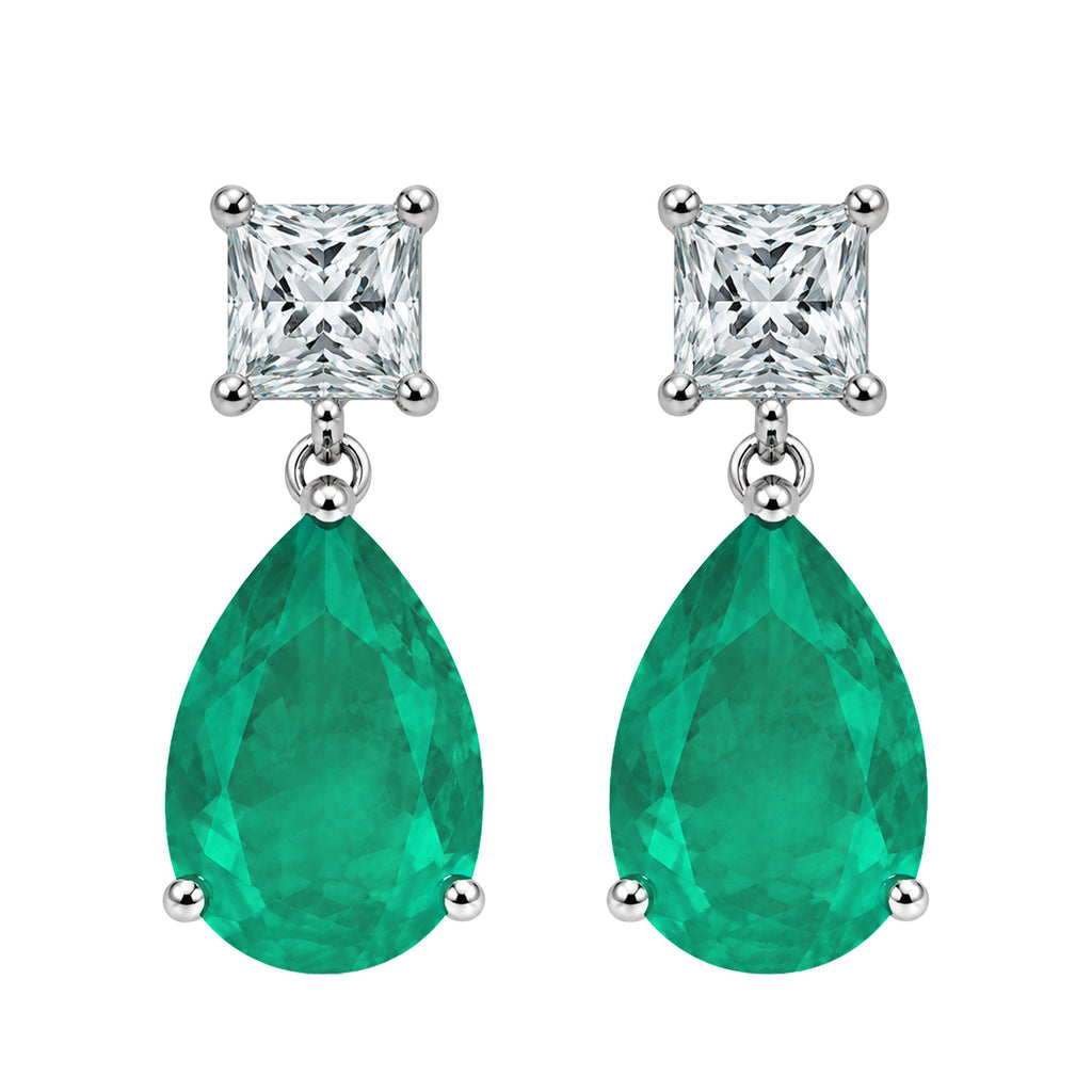 Aretes Turmalina Gota con Circonia Cuadrada Blanca, Medida 2.7cm, Plata .925 con Baño de Rodio