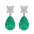 Aretes Turmalina Gota con Circonia Cuadrada Blanca, Medida 2.7cm, Plata .925 con Baño de Rodio
