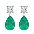 Aretes Turmalina Gota con Circonia Cuadrada Blanca, Medida 2.7cm, Plata .925 con Baño de Rodio